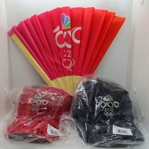 Set of Two New Official 2020 Tokyo Olympics NBC Nike Caps and One Fan